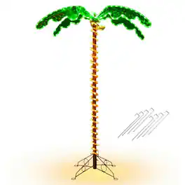 Kadyn - Christmas Decor,5 Feet LED Pre-lit Palm Tree Decor with Light Rope - Green