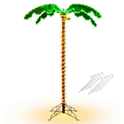 Front. Kadyn - Christmas Decor,5 Feet LED Pre-lit Palm Tree Decor with Light Rope - Green.