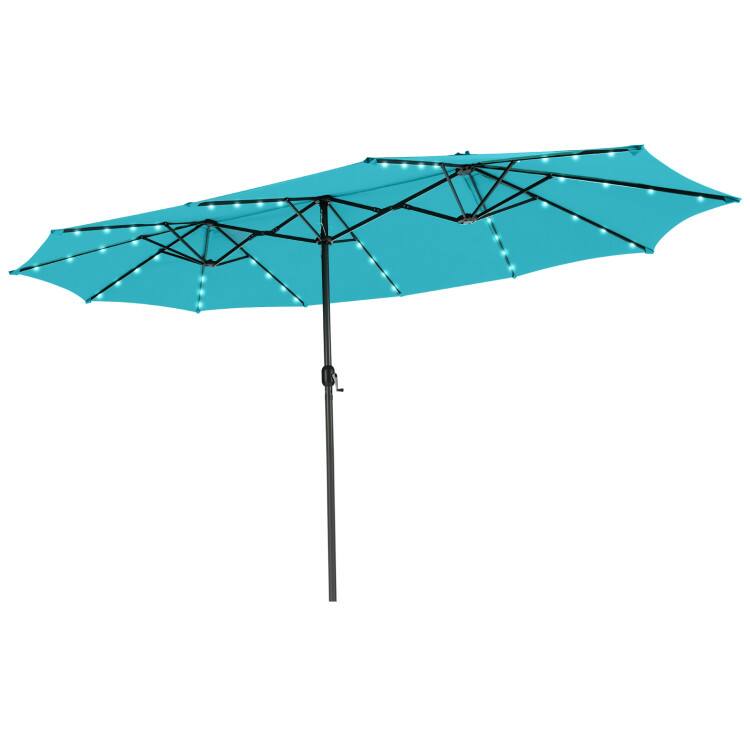Alt View 3. Mondawe - 15 FT Twin Patio Umbrella with 48 Solar LED Lights Double-Sided - Turquoise.