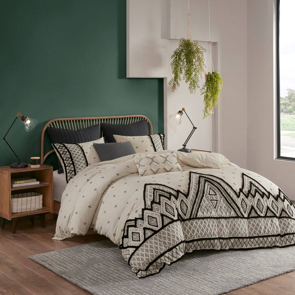 Alt View 1. Gracie Mills - Gracie Mills Fannie Modern-Boho 3-Piece Cotton and Flax Duvet Cover Set - Natural.