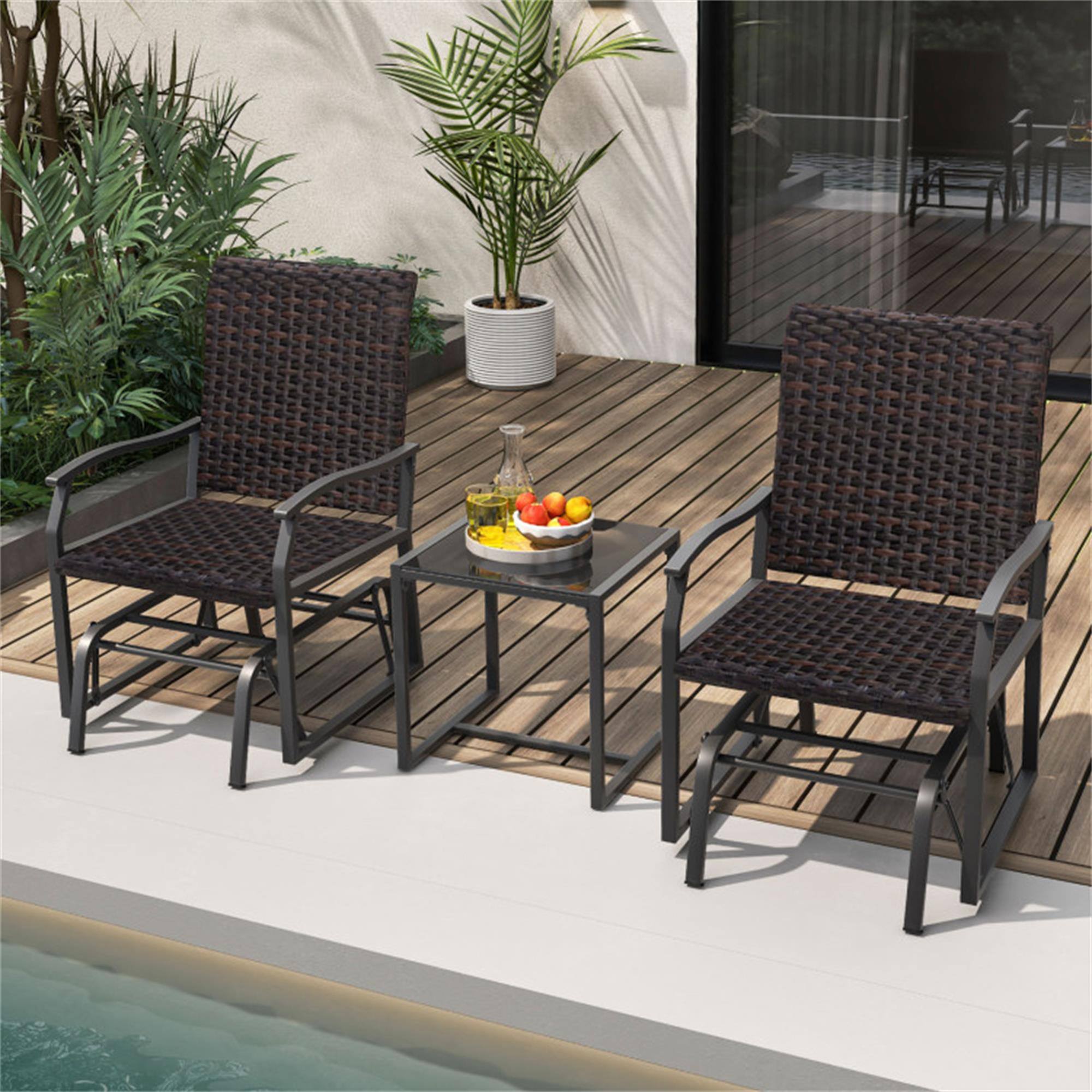 Alt View 2. Boyel Living - Brown 3 Piece Patio Gliding Set with Tempered Glass Coffee Table All Weather 37-in L x 31.5-in W x 25-in H - Brown.