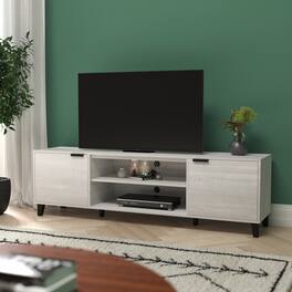 Emma + Oliver - Azi Mid-Century Modern TV Stand with Doors and Adjustable Shelves - Gray