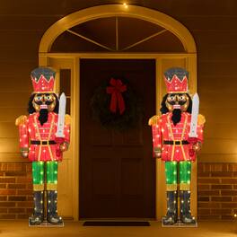 BreeBe - 5FT Lighted Outdoor Christmas Nutcracker Decoration with Sparkling Glitter Sword - Multicolor