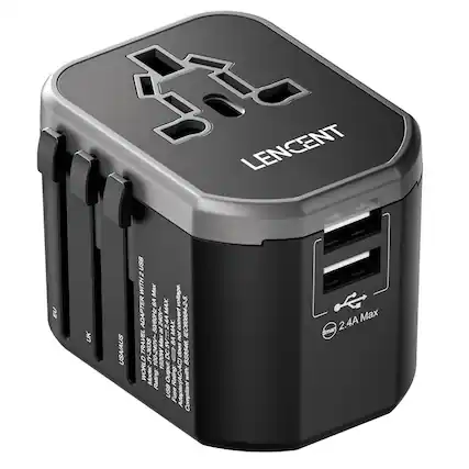 LENCENT
UK
USA/AUS
USB 2 WITH ADAPTER TRAVEL WORLD
Max voltage. BA MAX. -303S 50/60Hz 100-240V- at 240V- Max 5V=-2.4A AA MAX. GA convert does IEC60884-2-5. BS8546, 1920W DC / C) Model: Rating: Output: Rating: with: USB Fuse Adapter( Compliant
2.4A Max Smart
