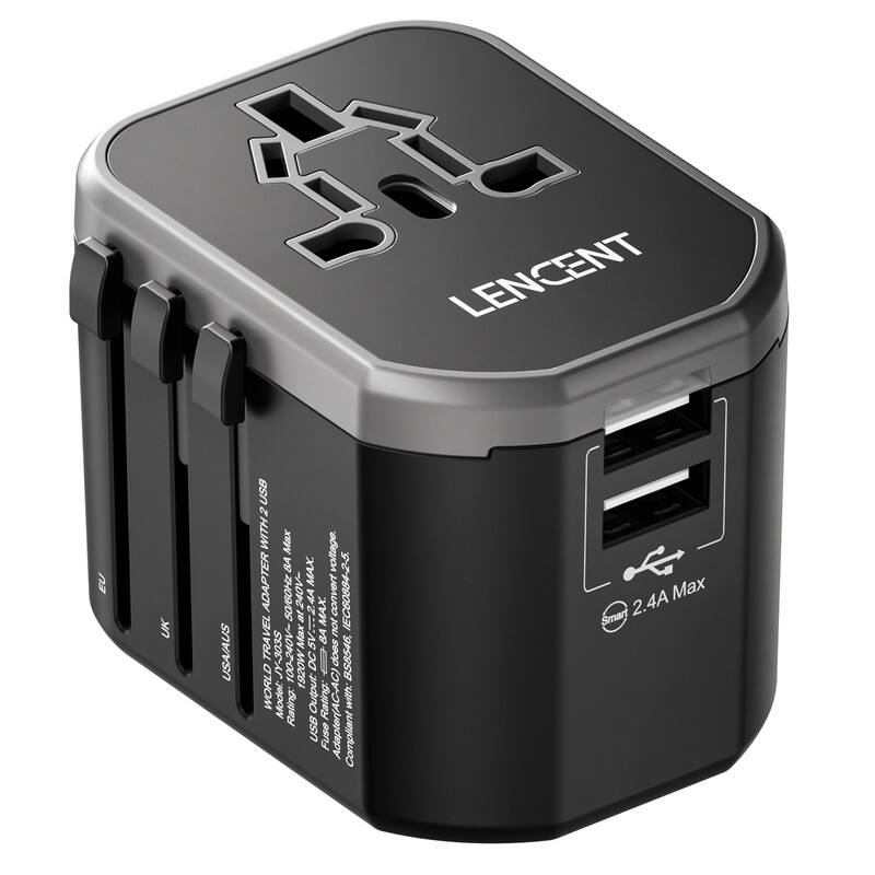 LENCENT  
UK  
USA/AUS  
USB 2 WITH ADAPTER TRAVEL WORLD  
Max voltage. BA MAX. -303S 50/60Hz 100-240V- at 240V- Max 5V=-2.4A AA MAX. GA convert does IEC60884-2-5. BS8546, 1920W DC / C) Model: Rating: Output: Rating: with: USB Fuse Adapter( Compliant  
2.4A Max Smart