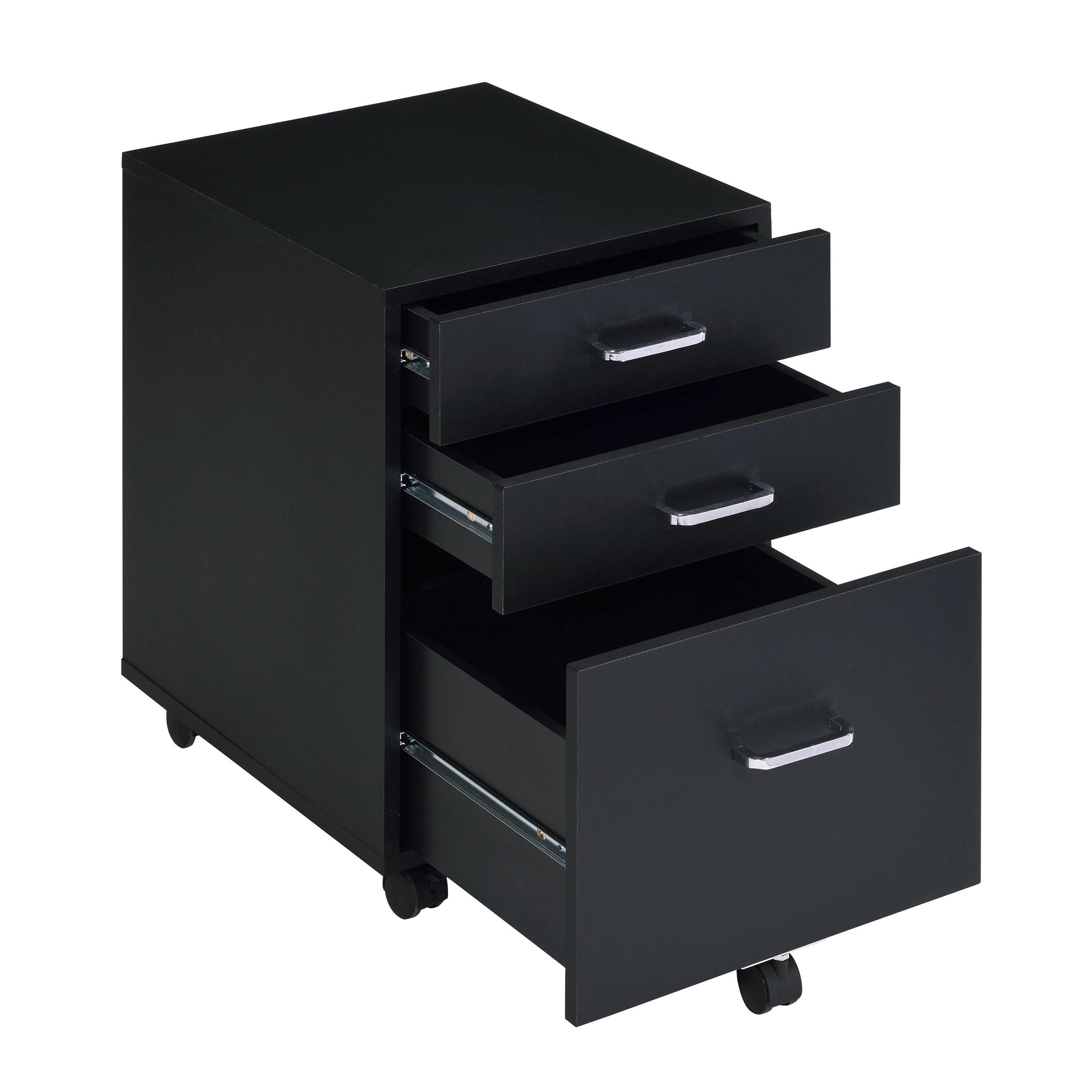 Left. APRILSOUL - Black and Chrome 3-Drawer Rectangular File Cabinet.