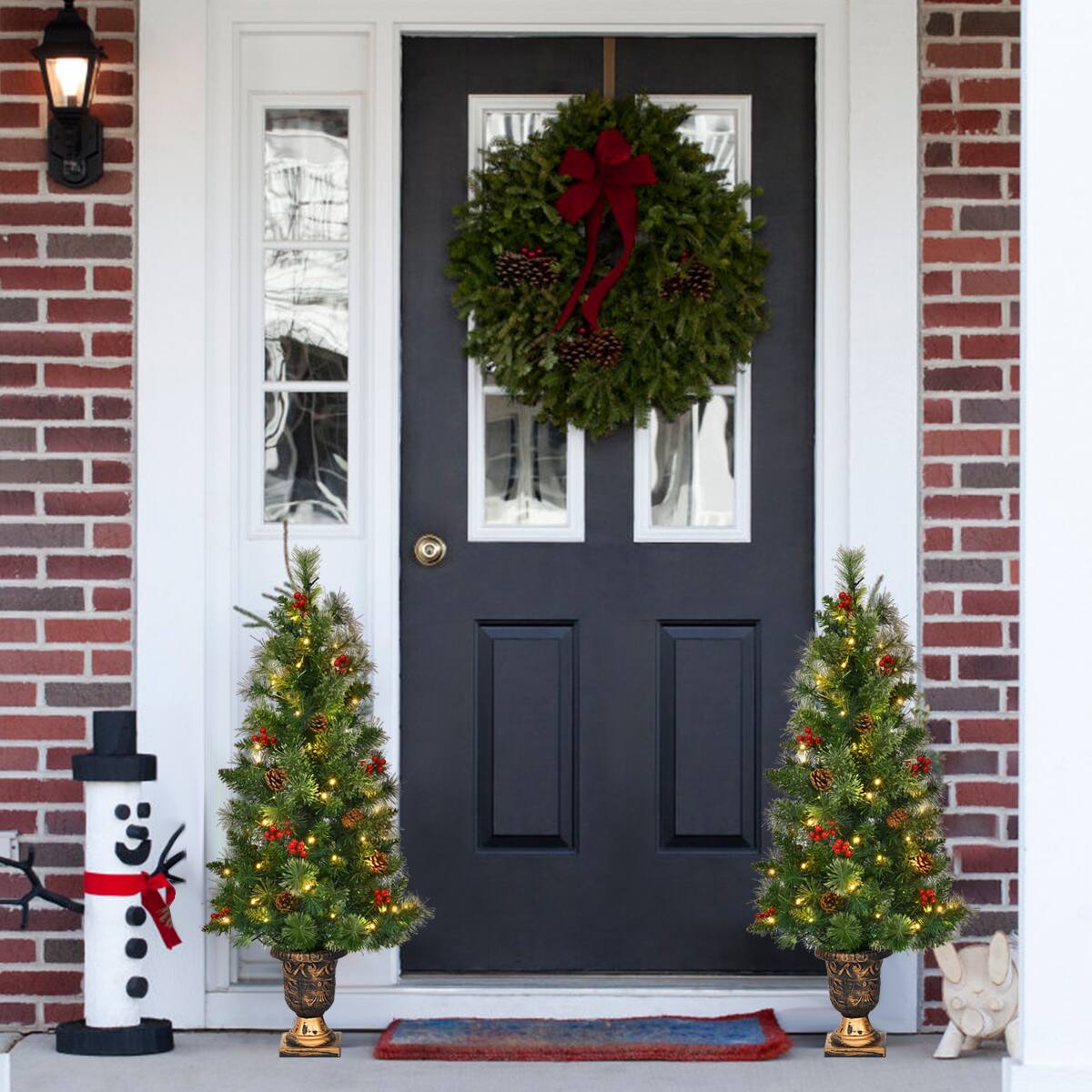Alt View 14. Costway - 3ft Pre-Lit Christmas Entrance Tree In Urn w/ 40 LED Light Red Berries Pine Cone - Green.