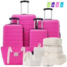 Ecooso - Hardshell Luggage Sets 4 pcs + Bag Spinner Suitcase with TSA Lock Lightweight-16"+20"+24"+28" Luggages - Pink