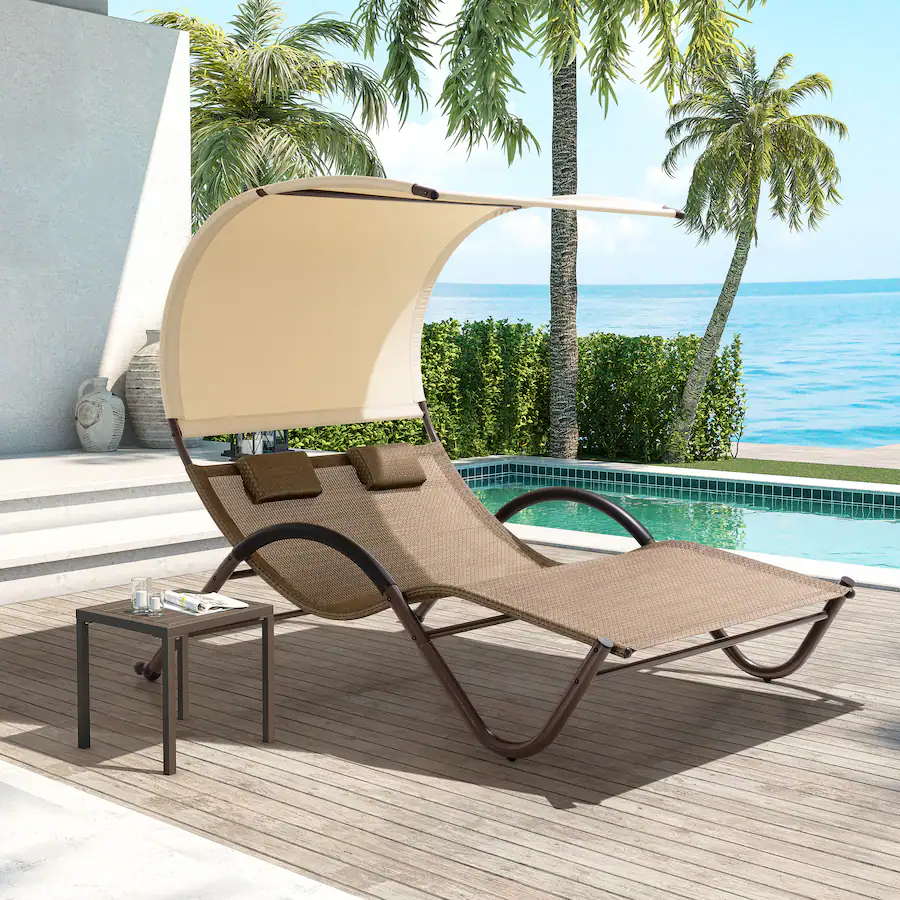 Crestlive Products Outdoor Double Chaise Lounge Chair with Canopy
