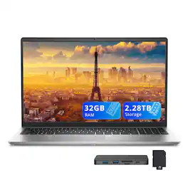 Dell - 15 15.6" FHD Laptop,Intel Core i7-1355U,32GB RAM,2TB SSD+288GB Docking Station,Intel UHD Graphics,Win 11 Pro,Silver - Platinum Silver