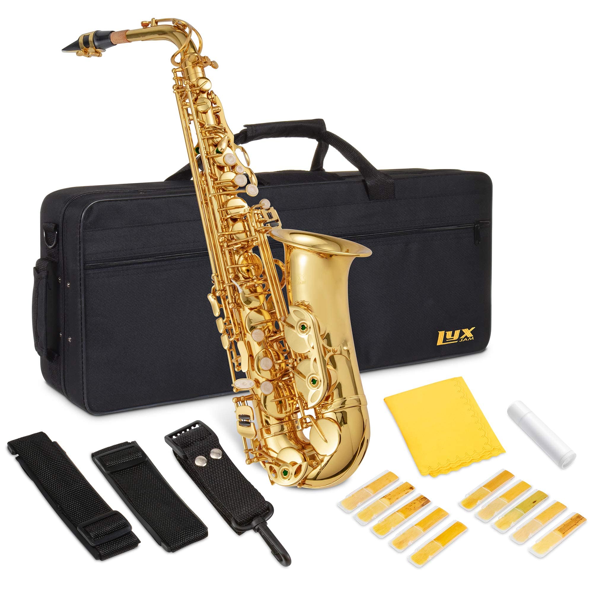 Lyxpro - LyxJam Alto Saxophone Kit, E Flat Brass Alto Sax with Complete Accessories Set - Antique Red