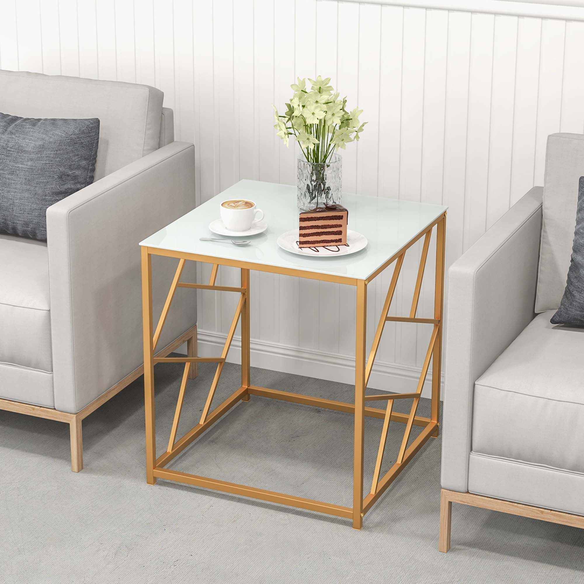 Alt View 1. Costway - Costway 1PC 19.5" Side Table Square Bedside Sofa Accent Coffee Table with Tempered Glass Top - White.