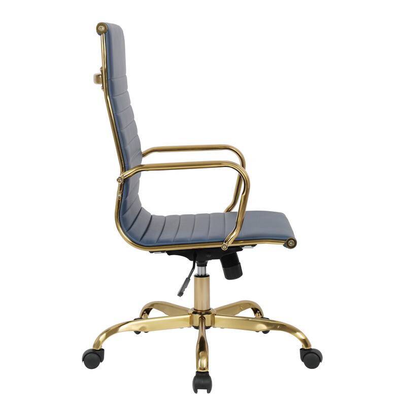 Alt View 3. LeisureMod - Harris Ergonomic High-Back Office Chair Leather Upholstery, Adjustable Swivel, Tilt, and Gold Stainless Steel Frame - Navy Blue.