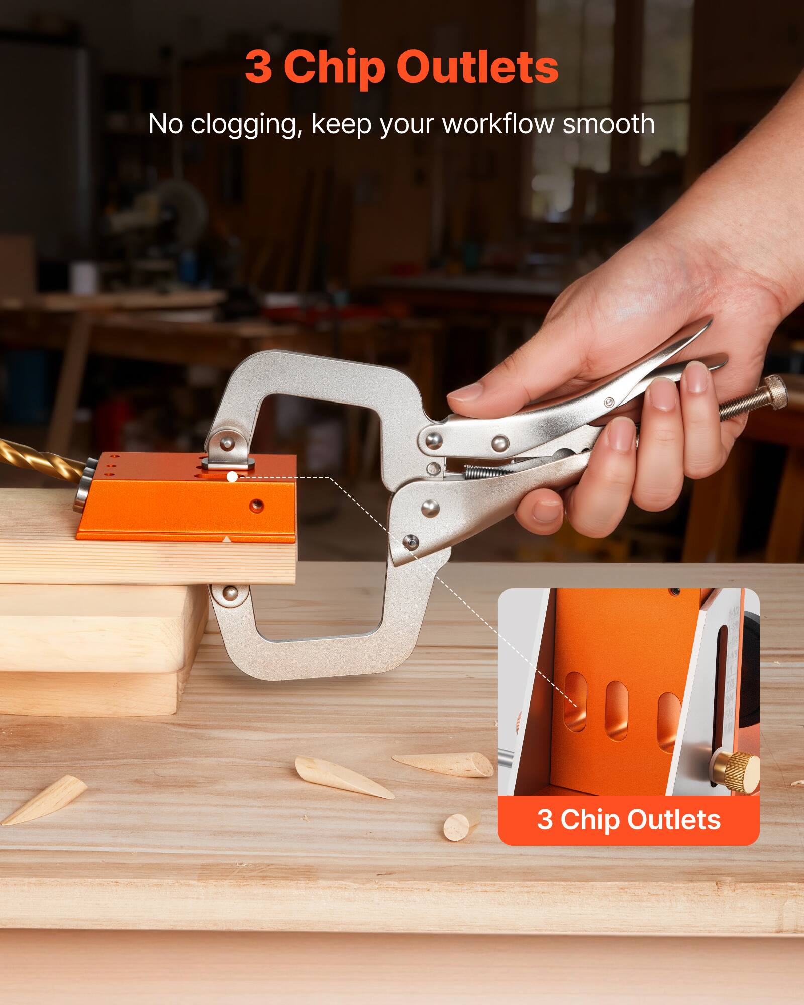 3 Chip Outlets  
No clogging, keep your workflow smooth