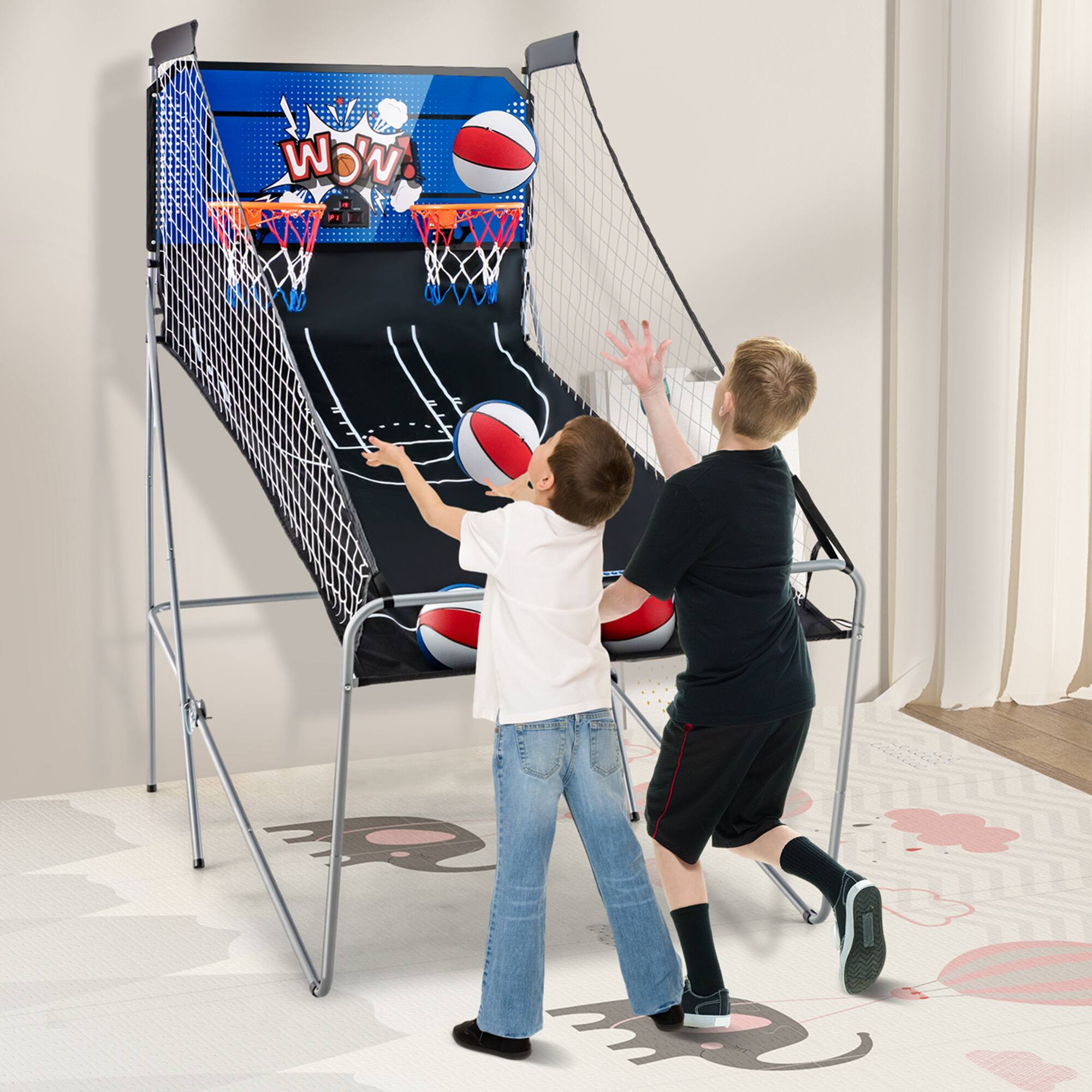 Alt View 11. Costway - Dual Shot Basketball Arcade Game with 8 Game Modes Electronic Scoring - Blue.