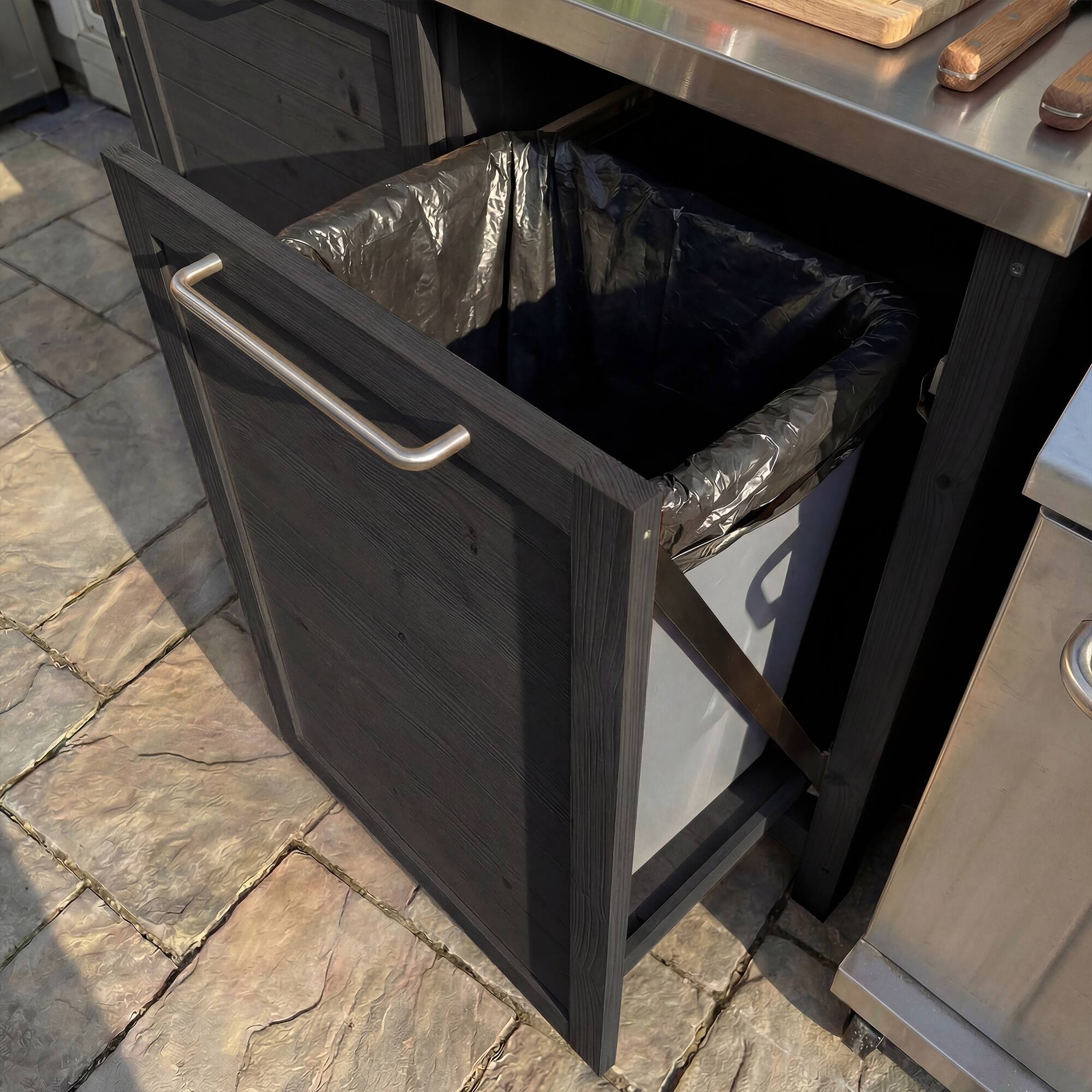 Alt View 6. Famapy - Modular Solid Cedar Outdoor Kitchen Cabinets - All-Weather Storage with Stainless Steel Top for Patio, Grill Station - Carbon Black.