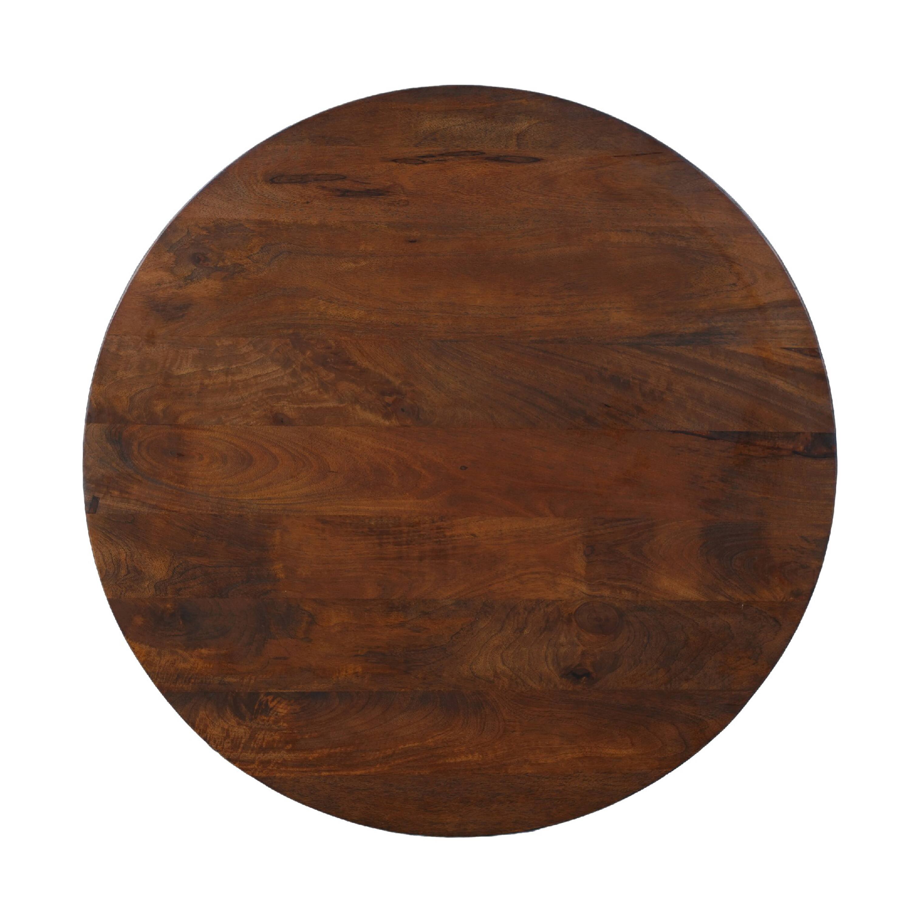 Alt View 4. Manhattan Lane - 35 Inch Coffee Table, Handcrafted Round Mango Wood Top, Modern Curved Tripod Legs - Brown.