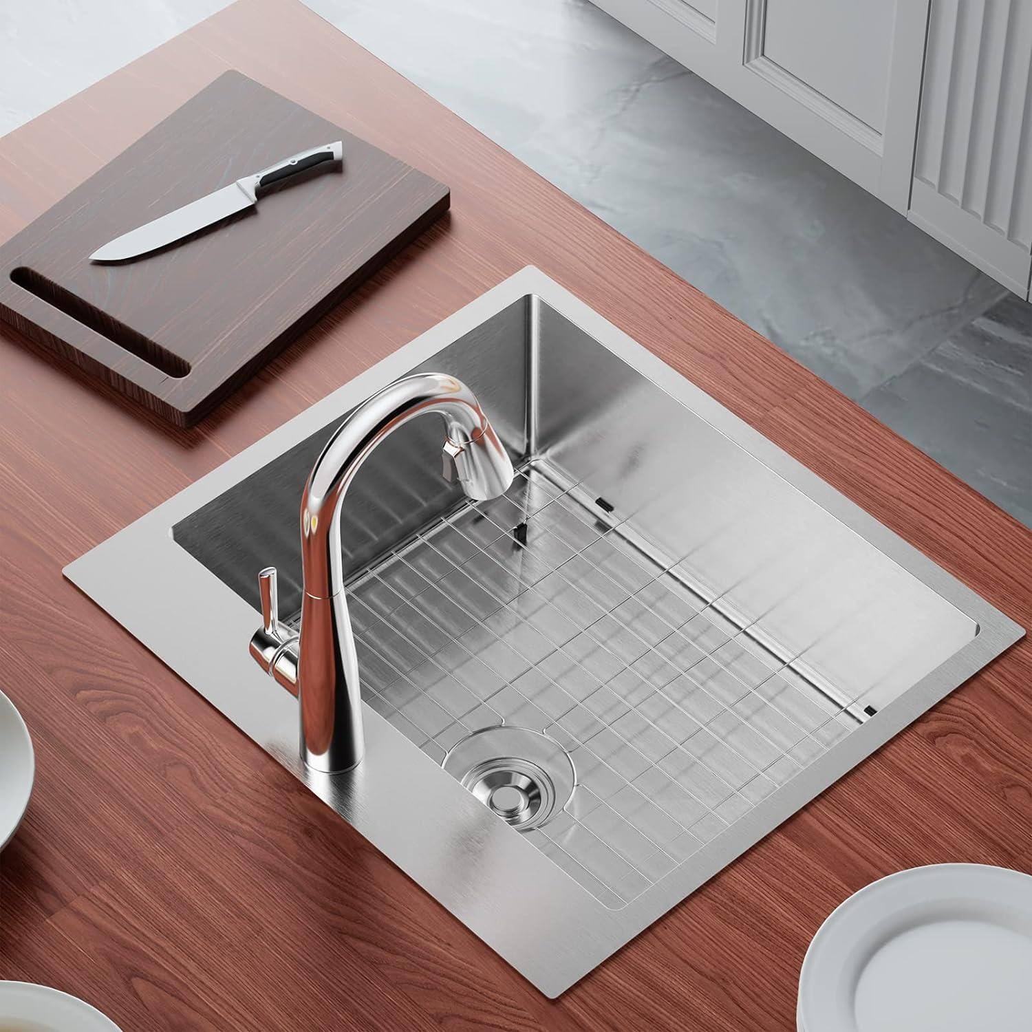 Alt View 1. Winado - 25" x 22" x 9" Topmount Kitchen Stainless Steel Sink Drop-in Farmhouse Kitchen Sink with Single Bowl and Basket Strainer - Silver.