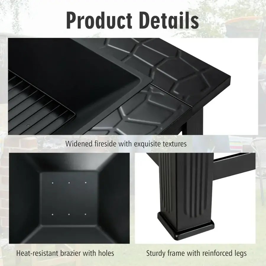 Product Details:

1. Widened fireside with exquisite textures
2. Heat-resistant brazier with holes
3. Sturdy frame with reinforced legs