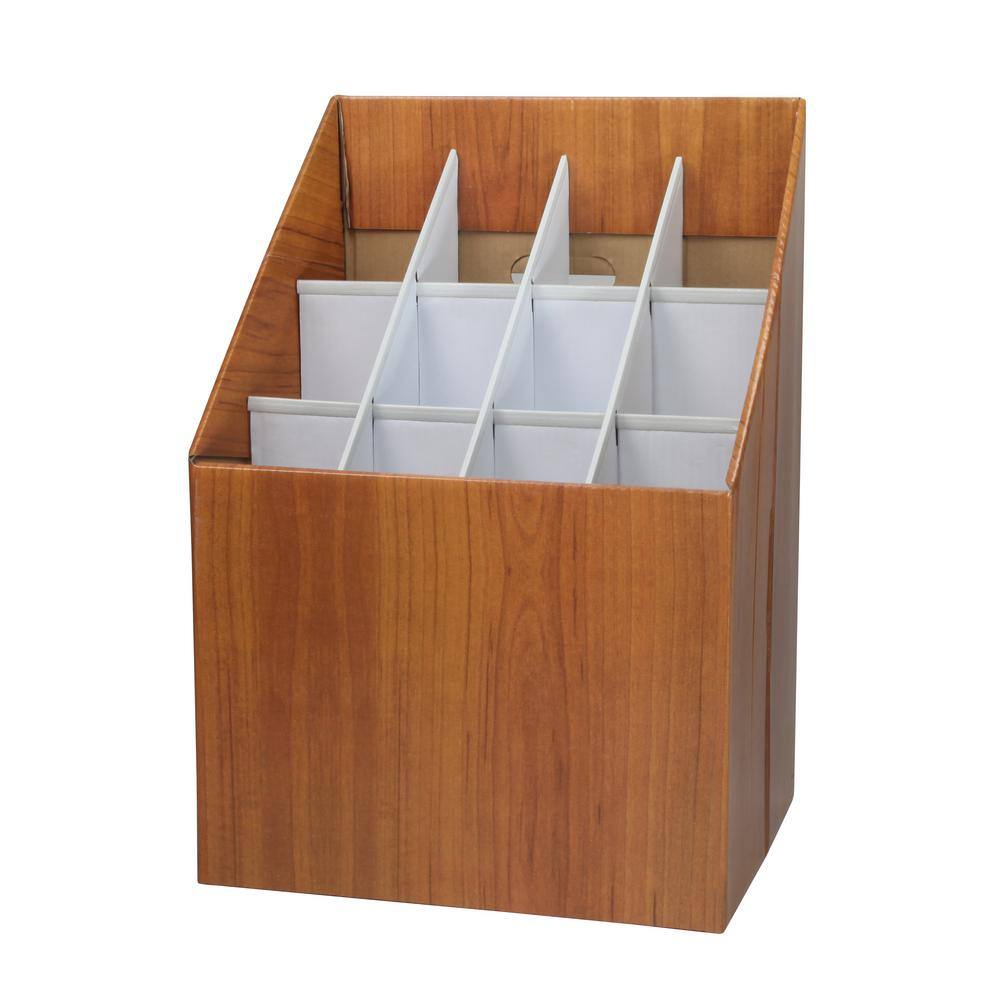 Angle. AdirOffice - Blueprint Storage Rolled File Corrugated File Box - 12 Slot, Oak.