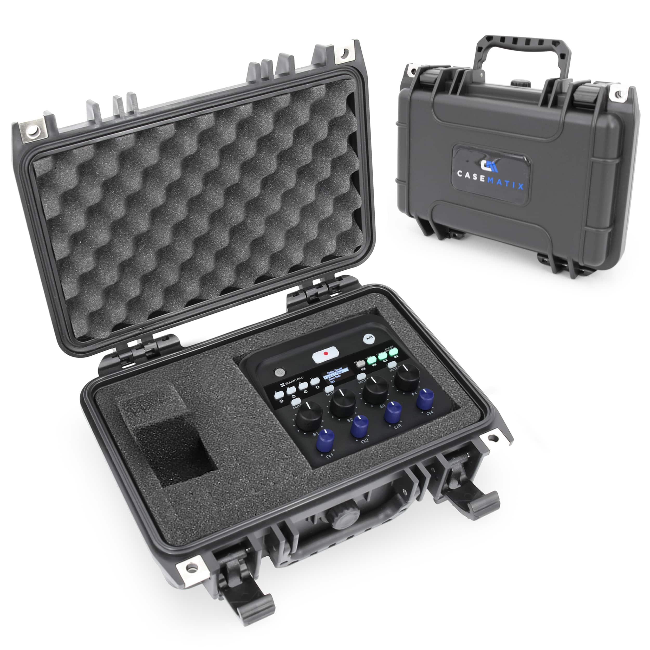 CASEMATIX - Waterproof Hard Case fits Zoom PodTrak P4next Podcast Recorder – Customizable Foam Travel Case for Podcasting Interface