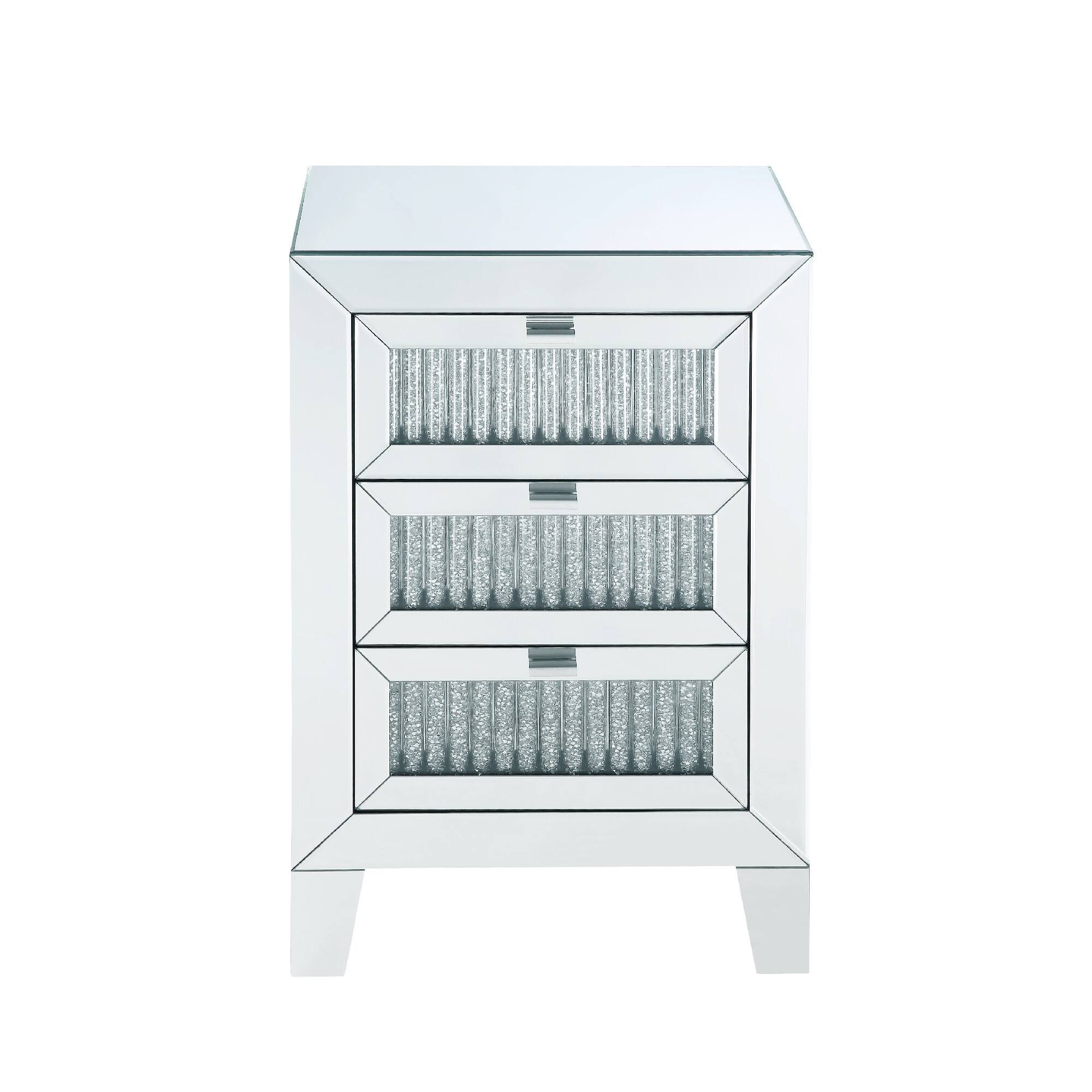 Alt View 1. Manhattan Lane - Contemporary Style Wooden Mirrored Night Table with 3 Drawers - Silver.