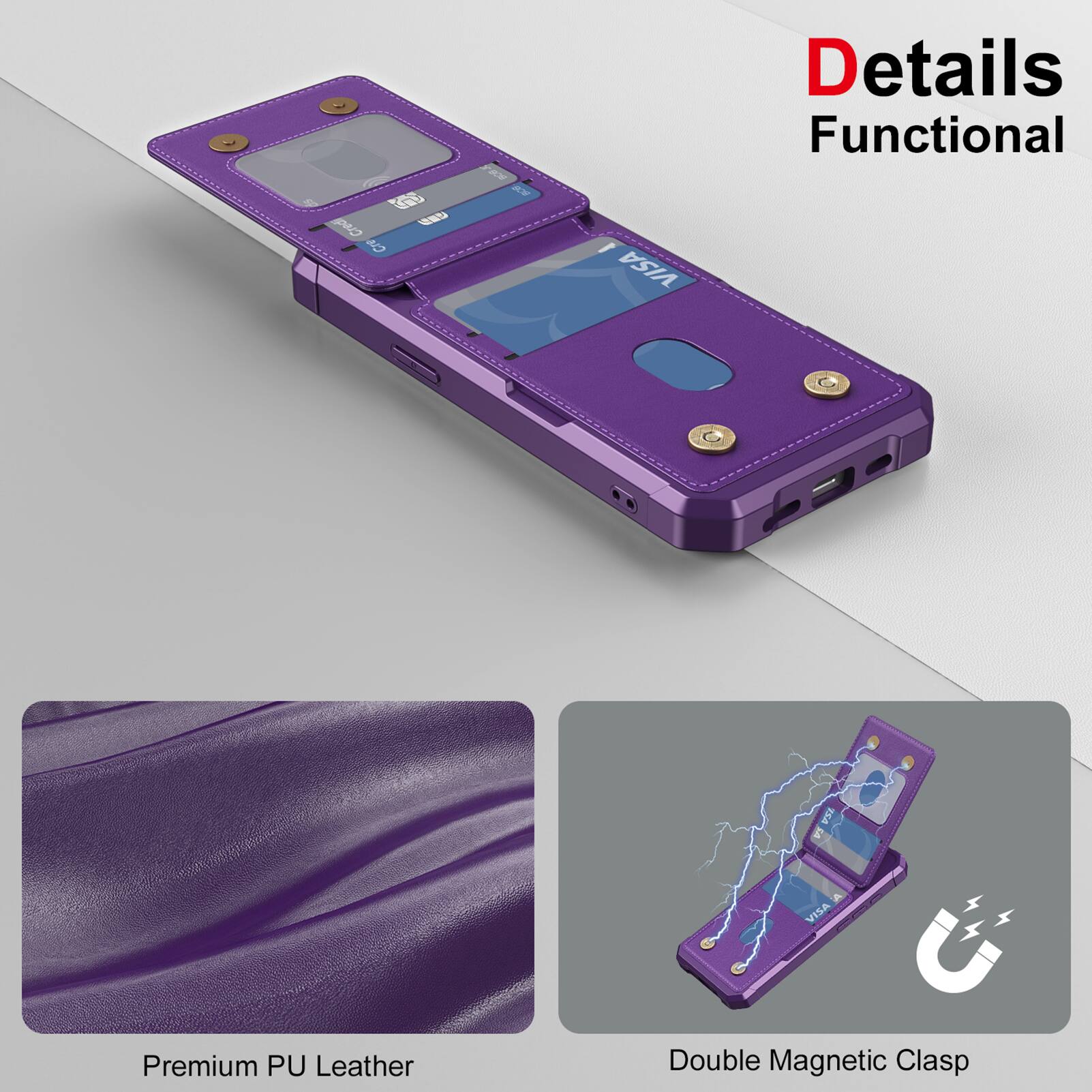 GE Cred CH AW I VISA Details Functional IKA VISA Premium PU Leather Double Magnetic Clasp