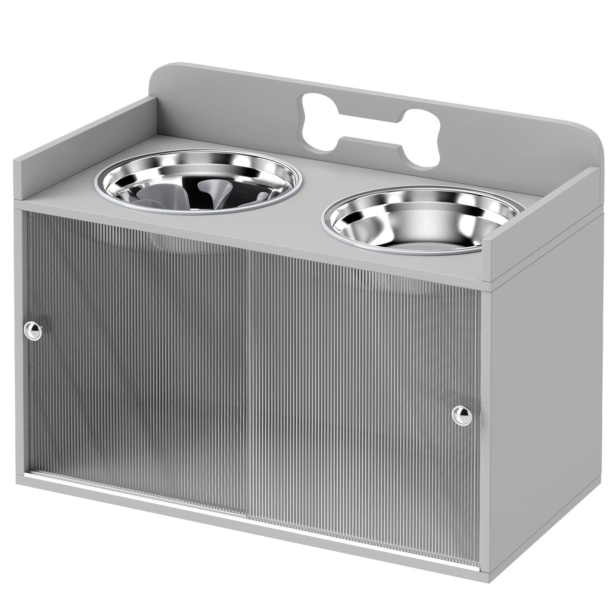 Front. Pawhut - Dog Bowls with Storage - Gray.