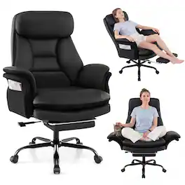 Gymax - Big & Tall Office Chair w/Adjustable Backrest Armrests Footrest Storage Pockets - Black