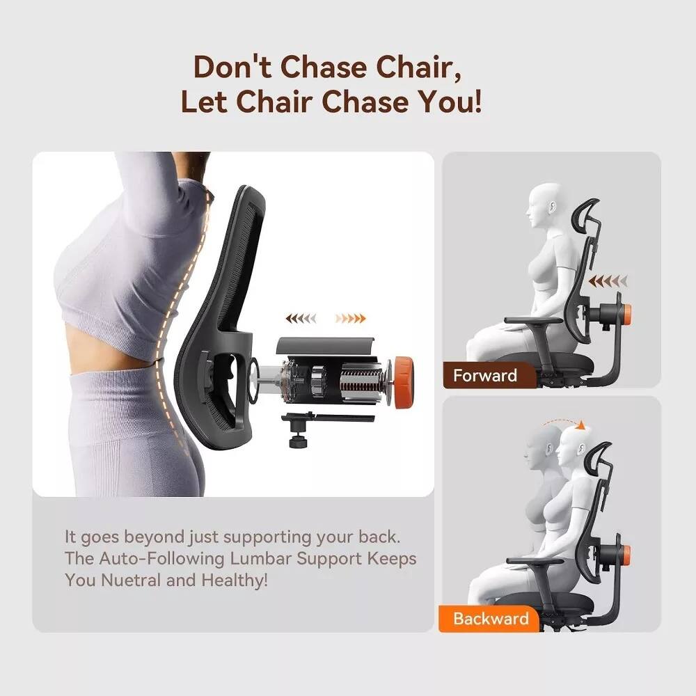 Don't Chase Chair, Let Chair Chase You!

It goes beyond just supporting your back. The Auto-Following Lumbar Support Keeps You Neutral and Healthy!

Forward

Backward