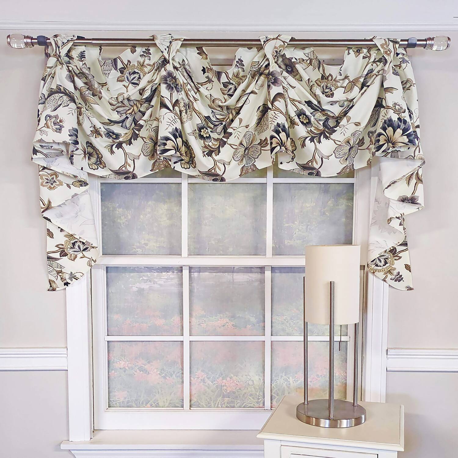 Angle. RLF Home - RLF Home Zanzibar 3-S Victory 100% Cotton Tab Top Swag Window Curtain 54" x 25" Gray - Gray.
