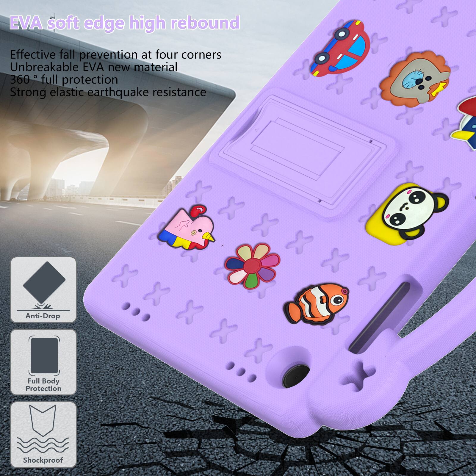 EVA soft edge high rebound  
Effective fall prevention at four corners  
Unbreakable EVA new material  
360° full protection  
Strong elastic earthquake resistance  

Anti-Drop  
Full Body Protection  
Shockproof