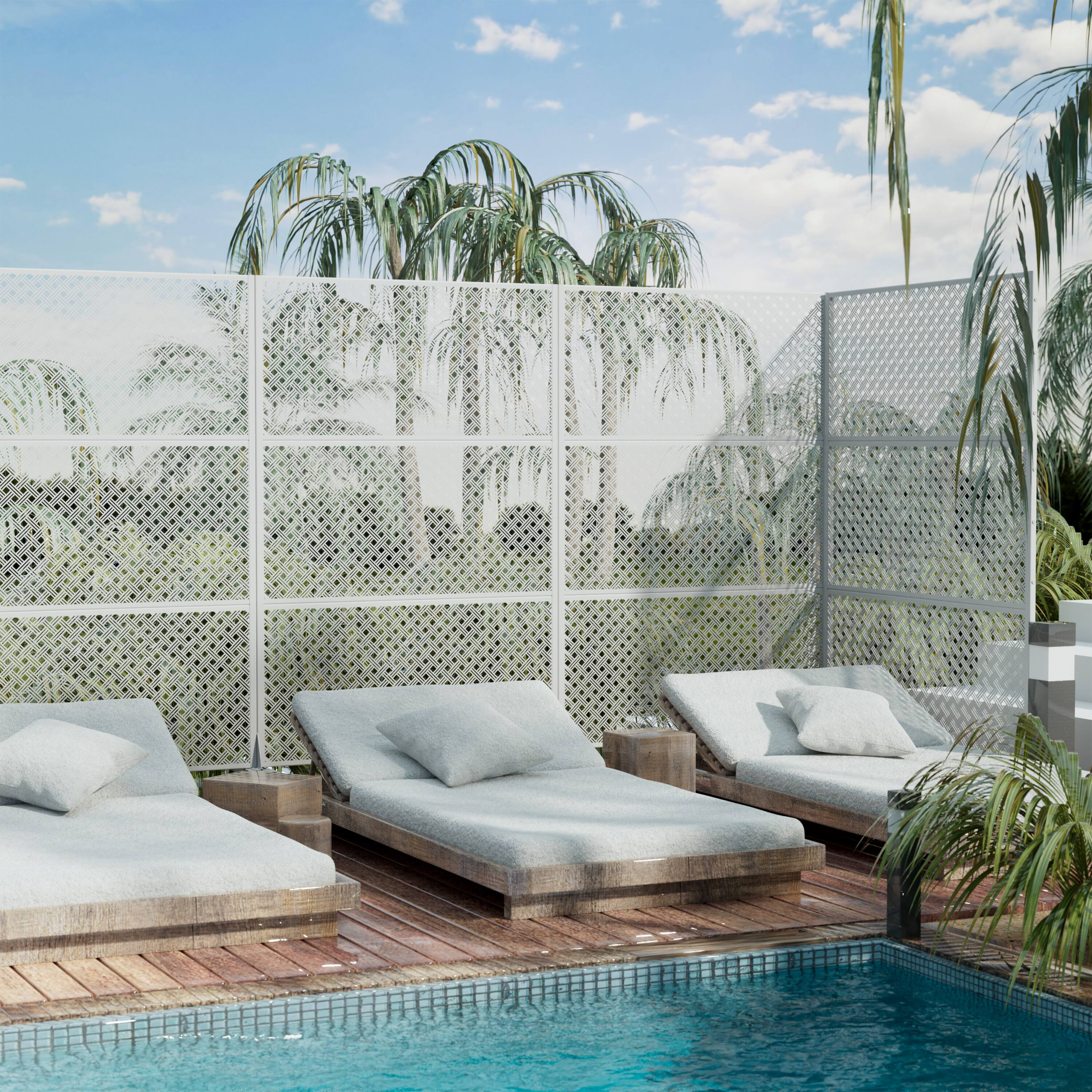 Alt View 4. PexFix - 72 in. x 47 in. Jason Pattern Metal Outdoor Privacy Screen & Panels, Freestanding Garden Divider Fence - White.