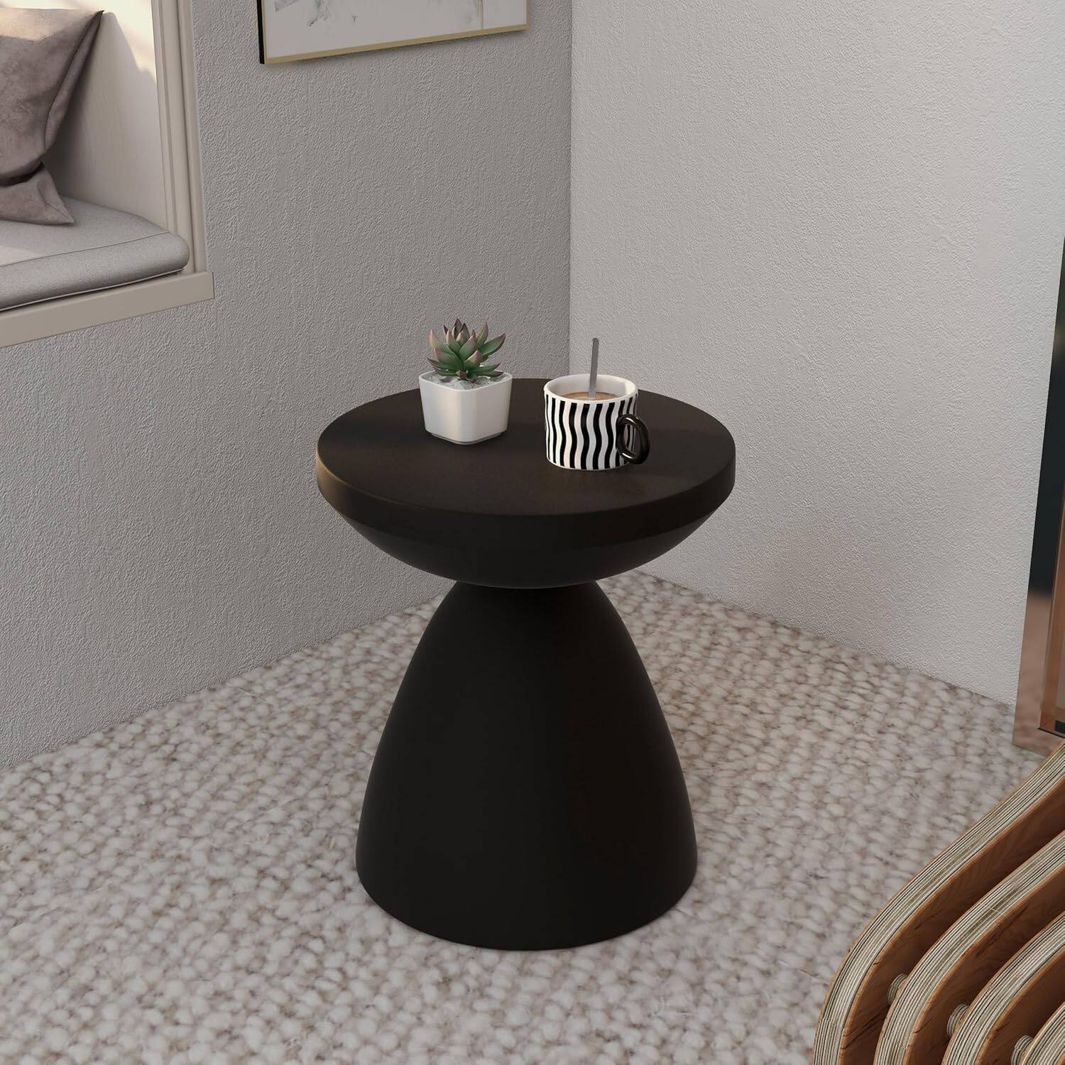 Left. LeisureMod - Dune 17" Round Fiberstone Side Table - Modern Indoor/Outdoor Weather Resistant Accent Table, No Assembly - Black.