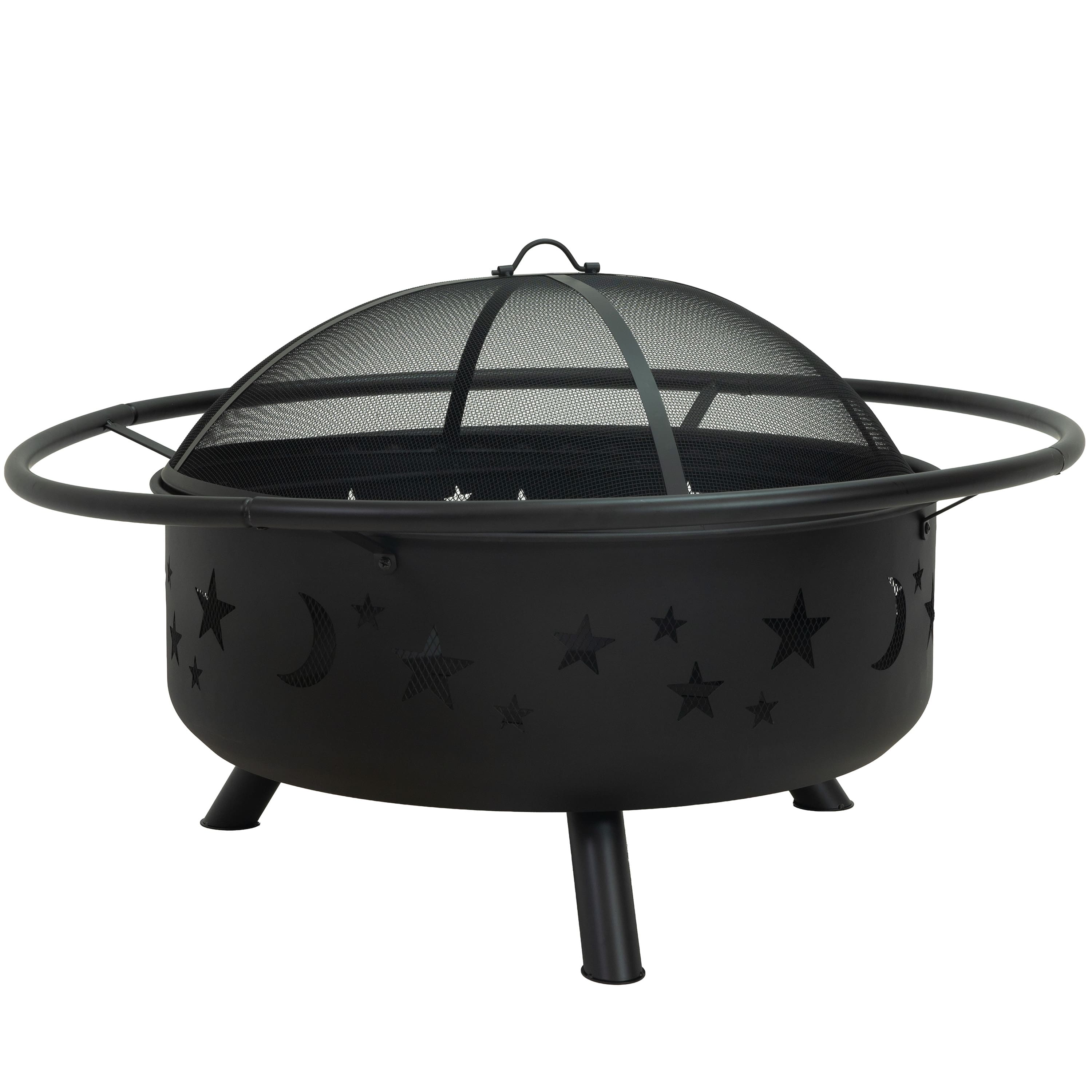 Sunnydaze - 36 in Cosmic Steel Fire Pit w/Spark Screen/Poker - Black