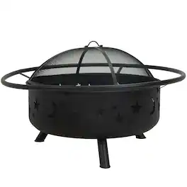 Sunnydaze - 36 in Cosmic Steel Fire Pit w/Spark Screen/Poker - Black