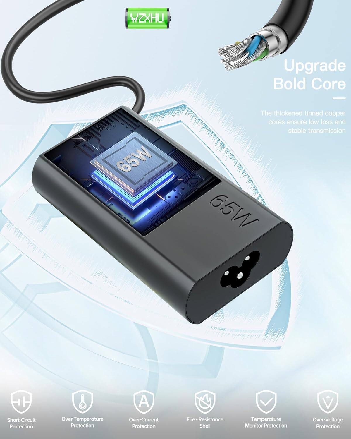 WZXHU Upgrade Bold Core - 65W

The thickened tinned copper cores ensure low loss and stable transmission

65W

Short-Circuit Protection
Over Temperature Protection
Over-Current Protection
Fire-Resistance Shell
Temperature Monitor Protection
Over-Voltage Protection