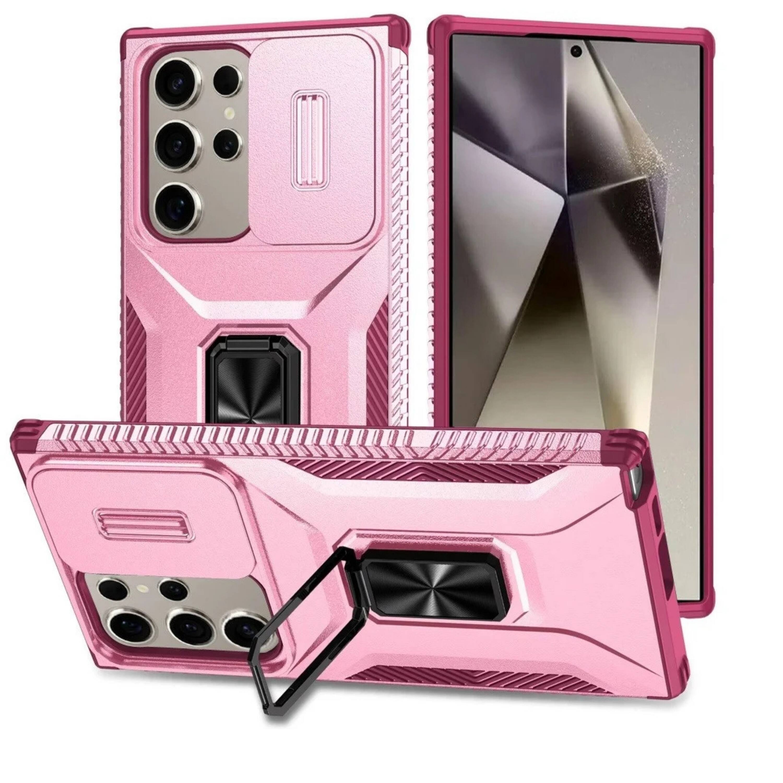 Front. Kitcheniva - Heavy Duty Magnetic Ring Stand Protective Phone Case With Tempered Glass For Samsung S25 Ultra Pink - Pink.