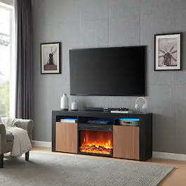 Living Essentials Corp - Lenexa TV Console with Firebox - Black/Walnut