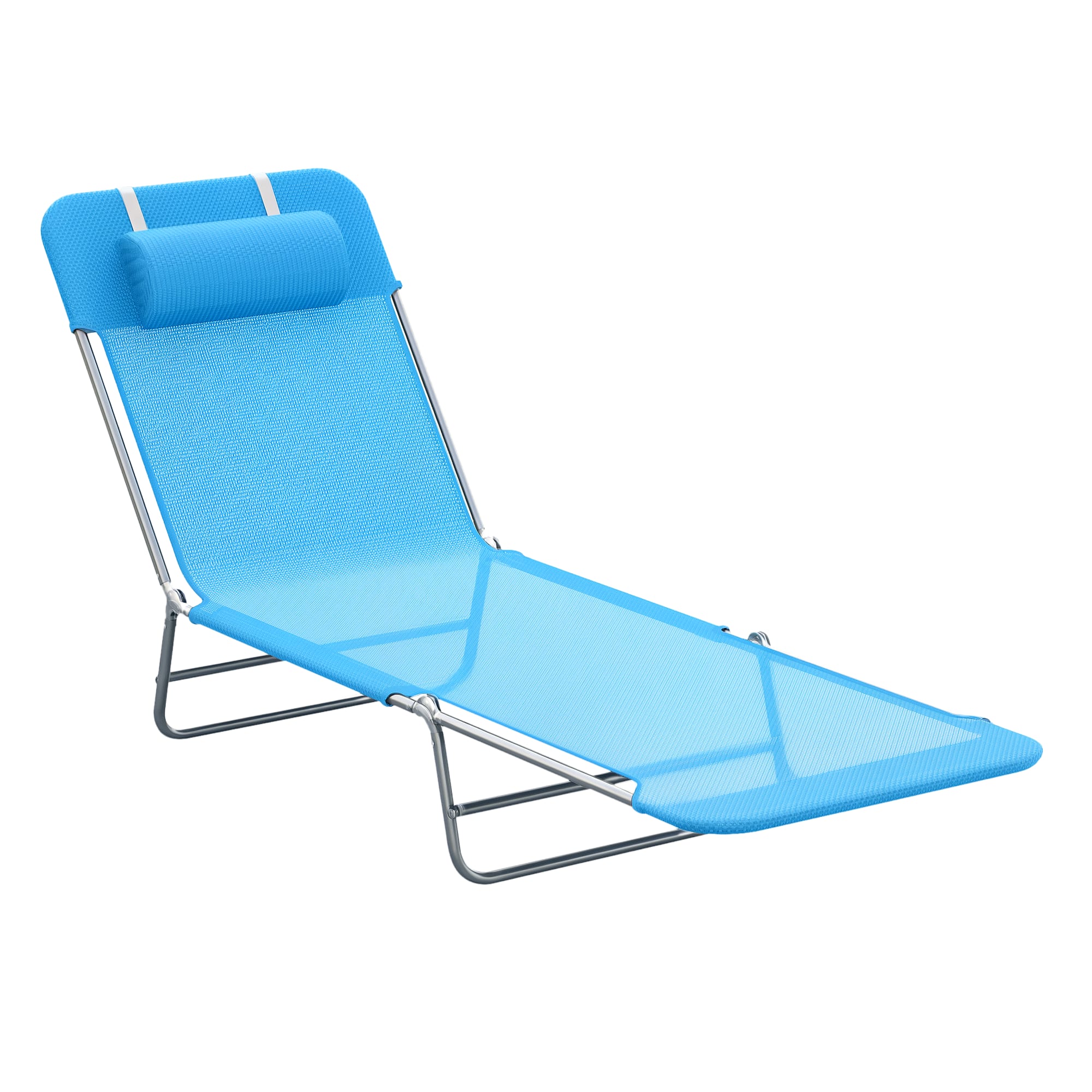 Outsunny - Folding Chaise Lounge Pool Chairs, Outdoor Sun Tanning Chairs with Pillow, Reclining Back - Blue