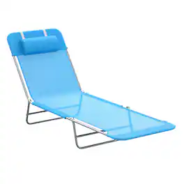 Outsunny - Folding Chaise Lounge Pool Chairs, Outdoor Sun Tanning Chairs with Pillow, Reclining Back - Blue