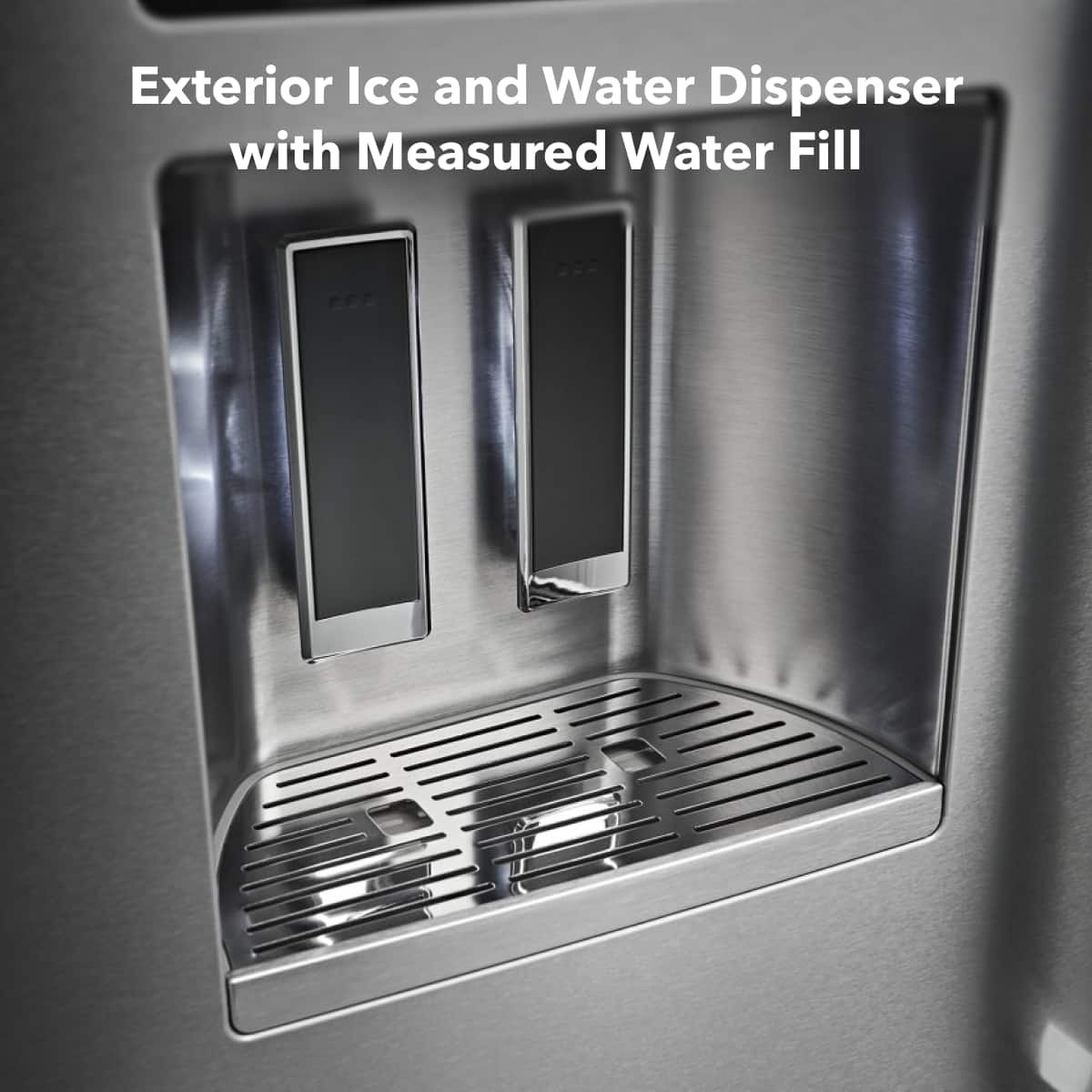 Exterior Ice and Water Dispenser with Measured Water Fill