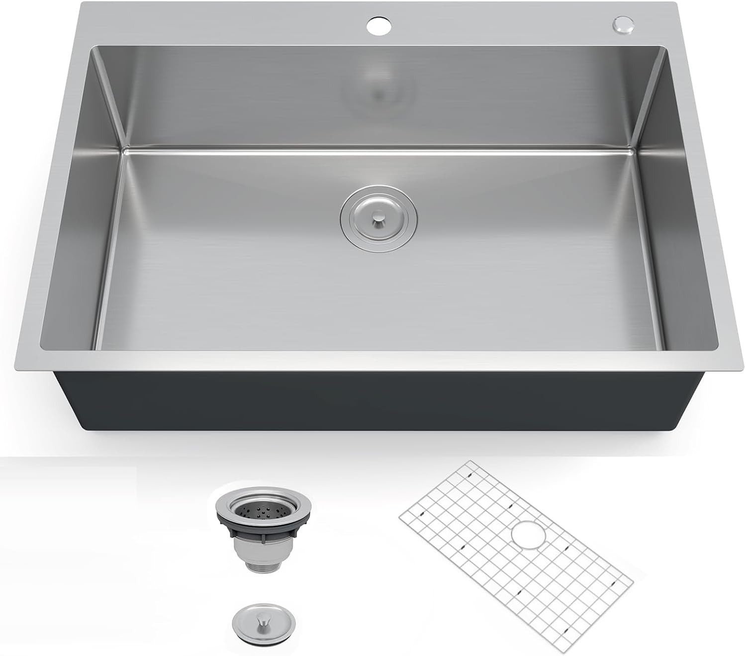 Front. Acekool - 36x22 Inch Drop-In Single Bowl Flat Bottom Kitchen Sink, 16 Gauge 304 Stainless Steel, 10" Deep - Silver.