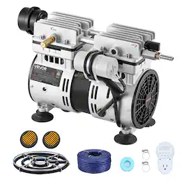 VEVOR - Pond Aerators, 5.2CFM Aeration System for Lake up to 3 Acres, 3/4 HP Air Compressor, 1 Diffuser & 100' Weighted Tubings - Silver;Black
