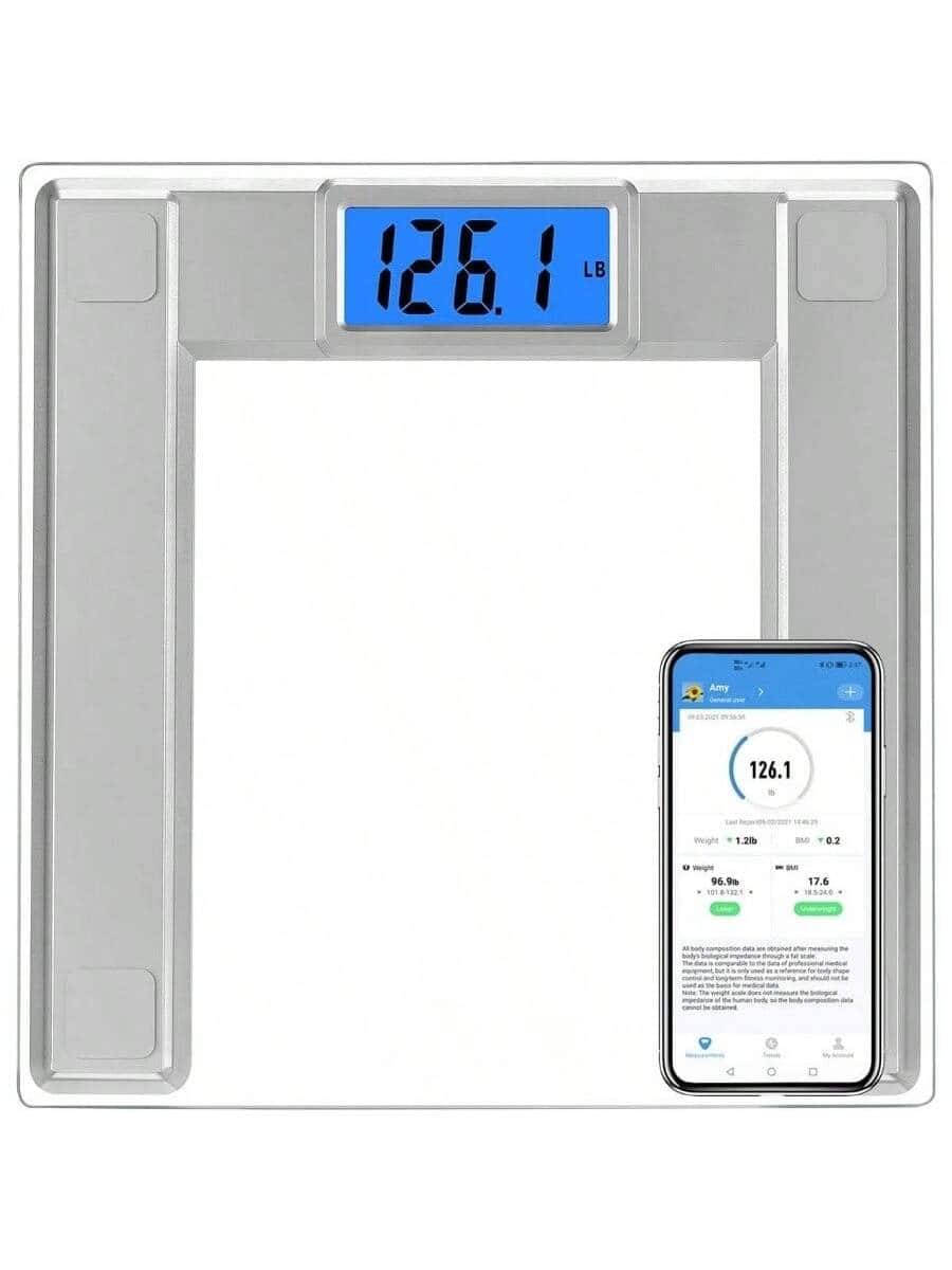 The Best Inks - 550lb Digital Bathroom Scale Body Weight and BMI Via APP, High Accuracy Assured by Weighing Professional Since - Silver