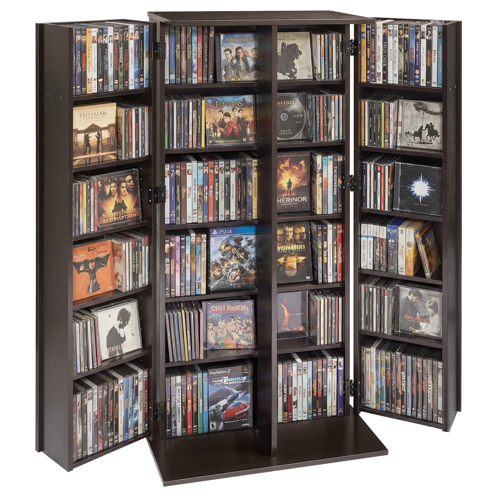 VEVOR - Media Storage Cabinet, 6-Tier DVD Shelf Organizer, 24.02 x 14.49 x 50 in Multimedia Storage Organizer for CDs, DVDs - Dark brown