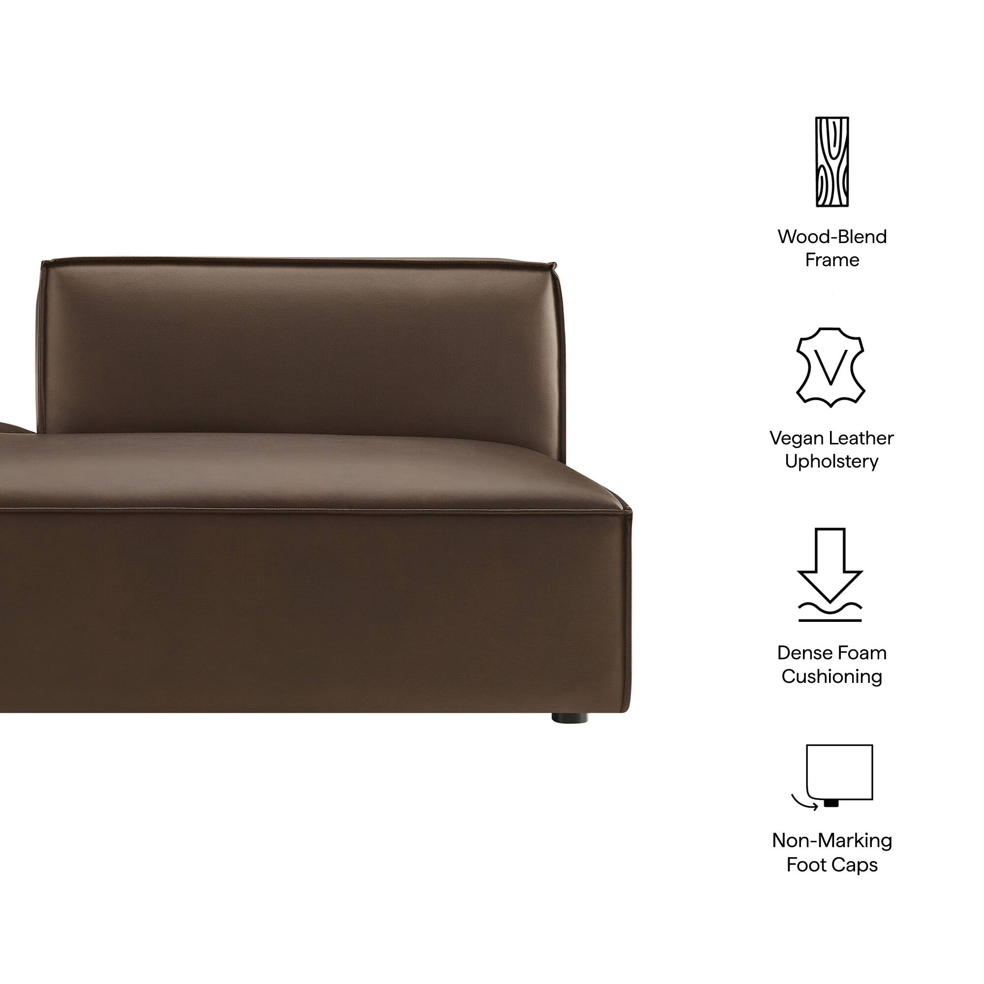 Wood-Blend Frame  
Vegan Leather Upholstery  
Dense Foam Cushioning  
Non-Marking Foot Caps