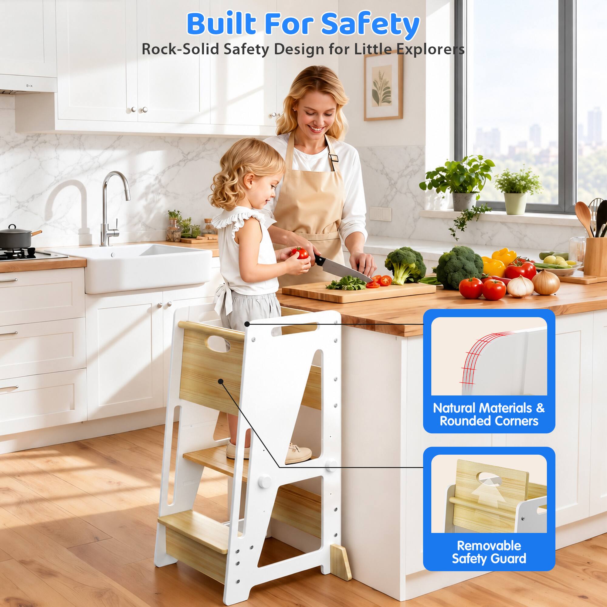 Teendow Toddler Standing Tower, Adjustable 3‑Height Kitchen Helper ...