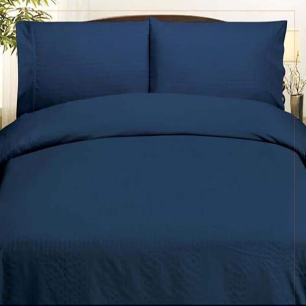 Plazatex - Embossed Dobby Stripe 90GSM Microfiber Sheet Set - Twin 39x75" - Navy
