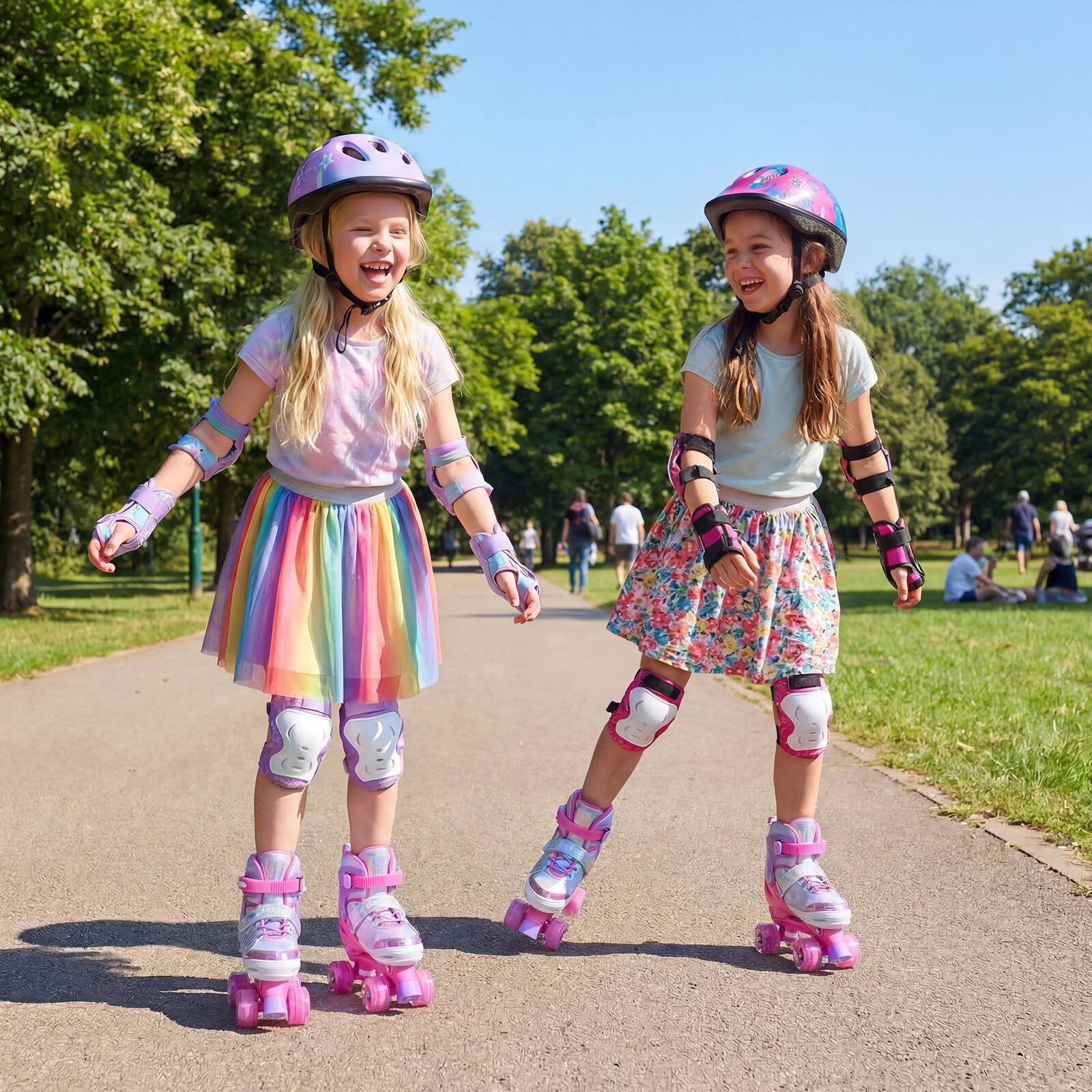 Alt View 4. Costway - Costway Kids Roller Skates 4 Sizes Adjustable Quad Skates with Light-up Wheels for Ages 7-9 - Pink.